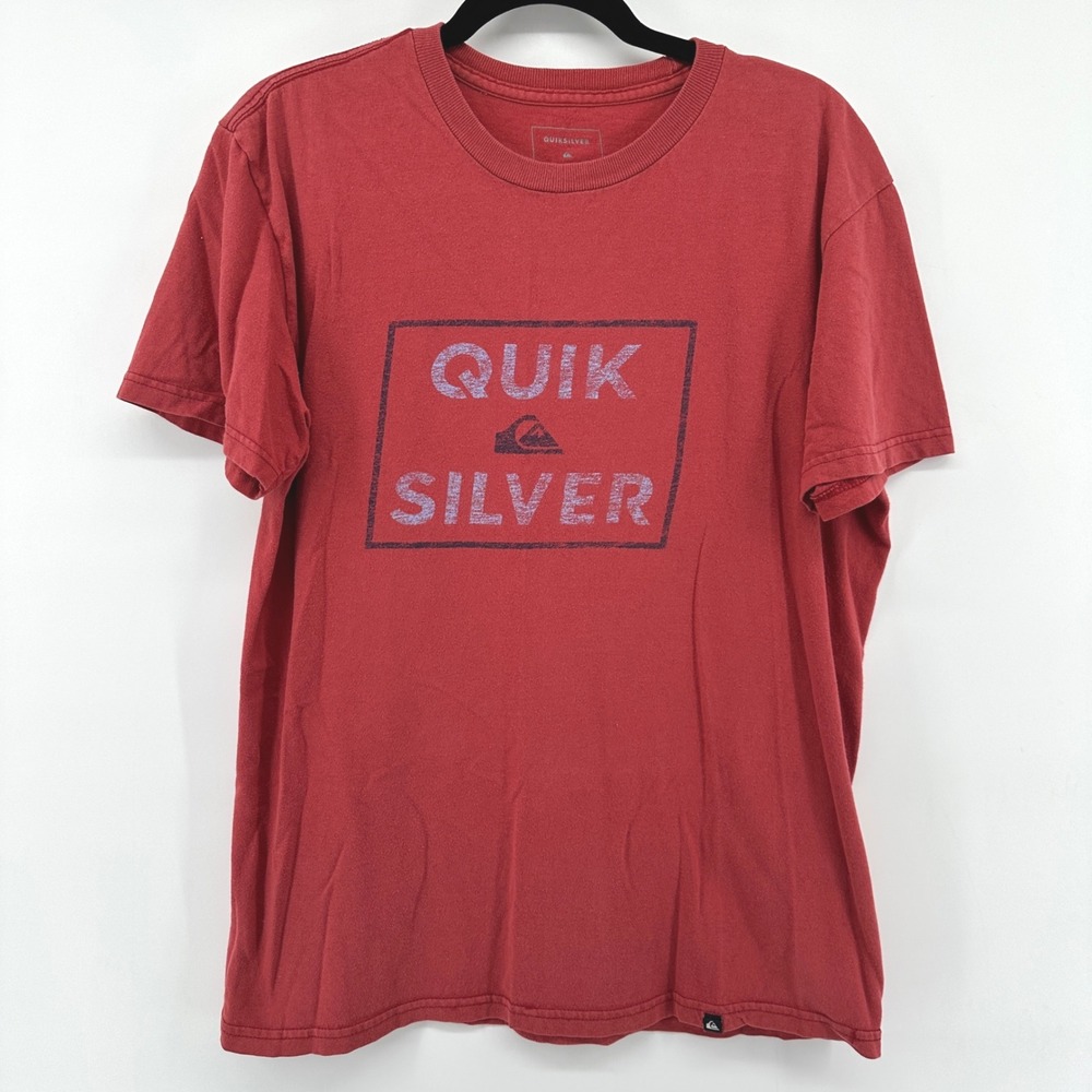 Quiksilver Mens Red Graphic Logo Short Sleeve Cotton T-Shirt Size M Regular Fit